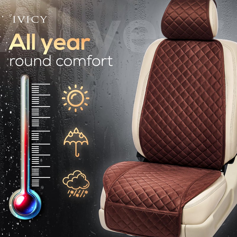IVICY Suede Car Seat Cover for Cars - Non-Slip Soft & Breathable - Front Car Seat Protector Covers Universal Fits Most Automotive  Vans  SUVs  Trucks - 1 Unit - Brown - Image 4